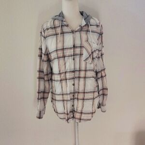 Plaid Button-Up Hoodie Shirt